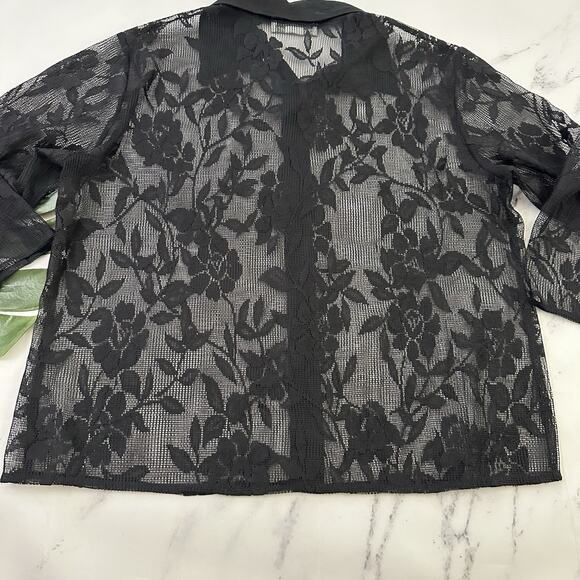 Fashion Bug Womens Vintage Y2k Lace Top Size L Black Sheer Floral Button Up - Picture 11 of 11